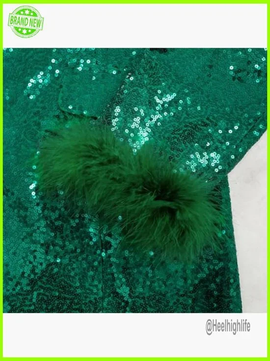 Sequin Blazer Slim Fit Long Sleeve Formal Jacket with Pockets - Picture 5 of 6